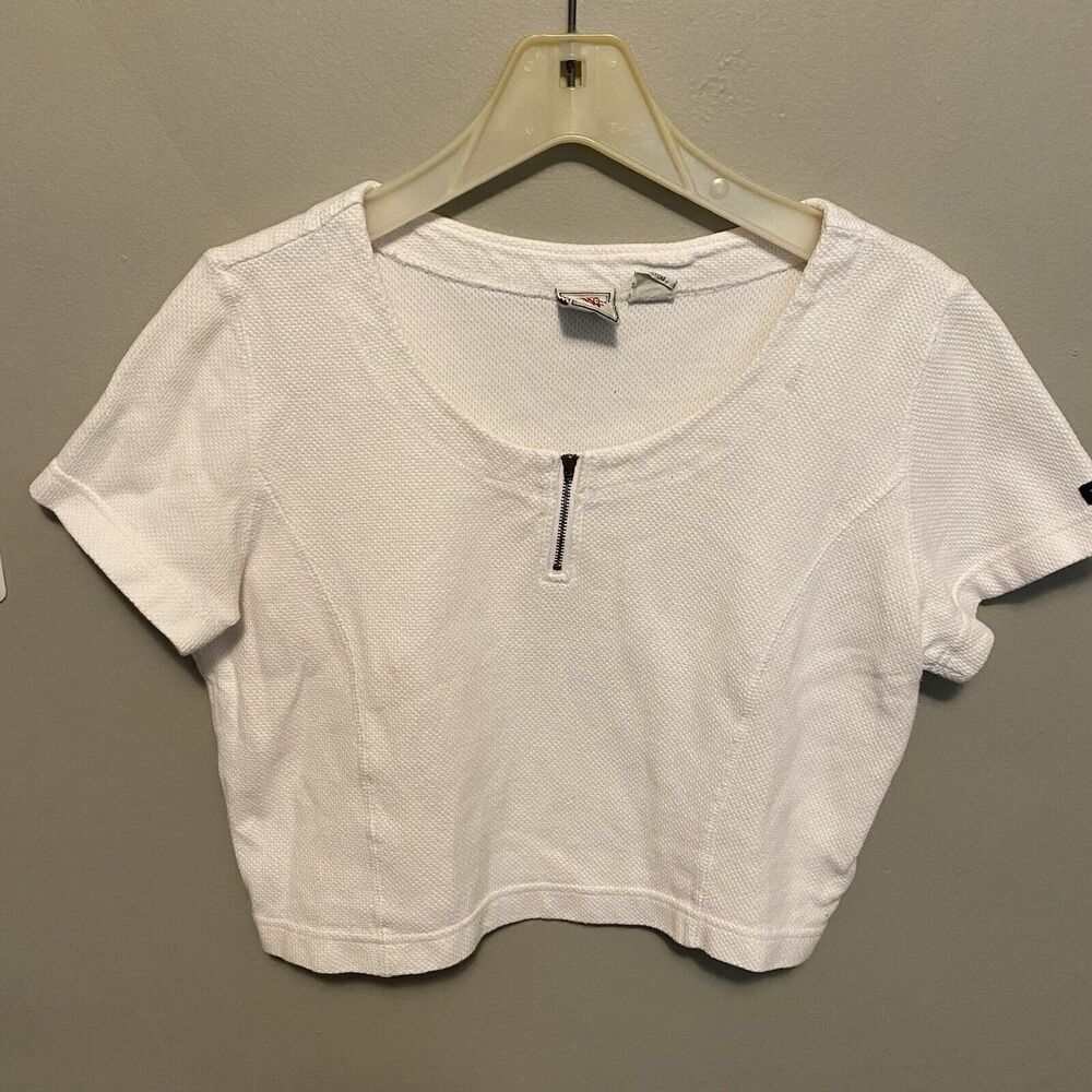 Vintage 90s Y2K cropped white Short sleeve Quarter Zip Levi’s For Women M